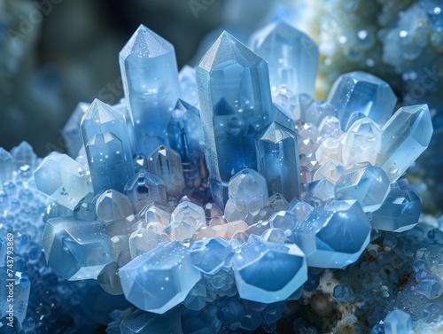 Cyan microliths scatter light like jewels creating a tapestry of miniature landscapes in a kaleidoscope of blue photo