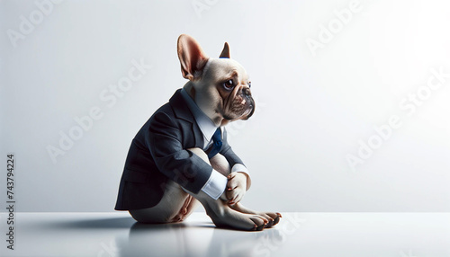 ビジネスで失敗して悩むスーツを着た犬のフレンチブルドッグ photo