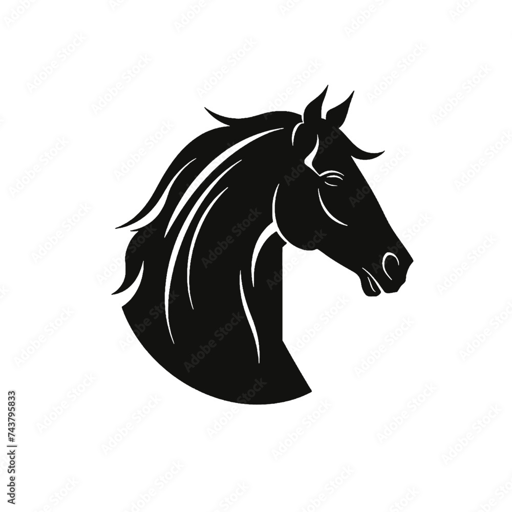 Black silhouette, tattoo of a horse on white isolated background. Vector.