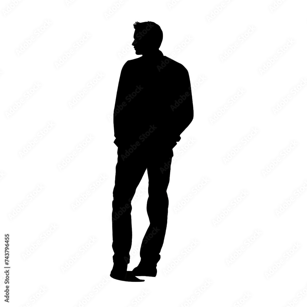 Black silhouette, tattoo of a man backwards on white isolated background. Vector.