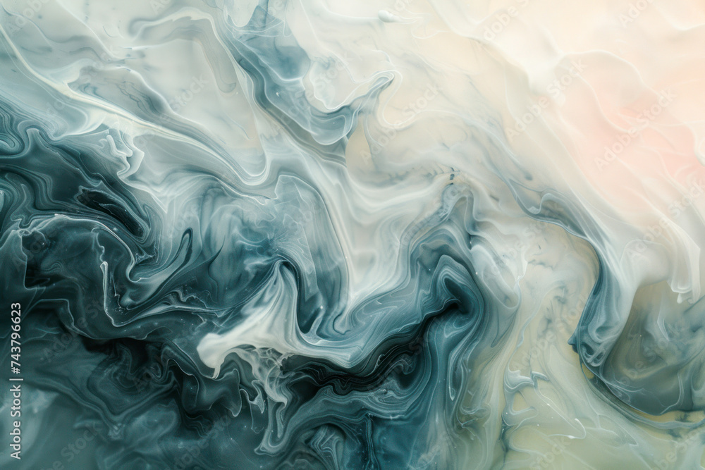 Obraz premium Beautiful abstraction of liquid paints in slow blending flow mixing together gently.