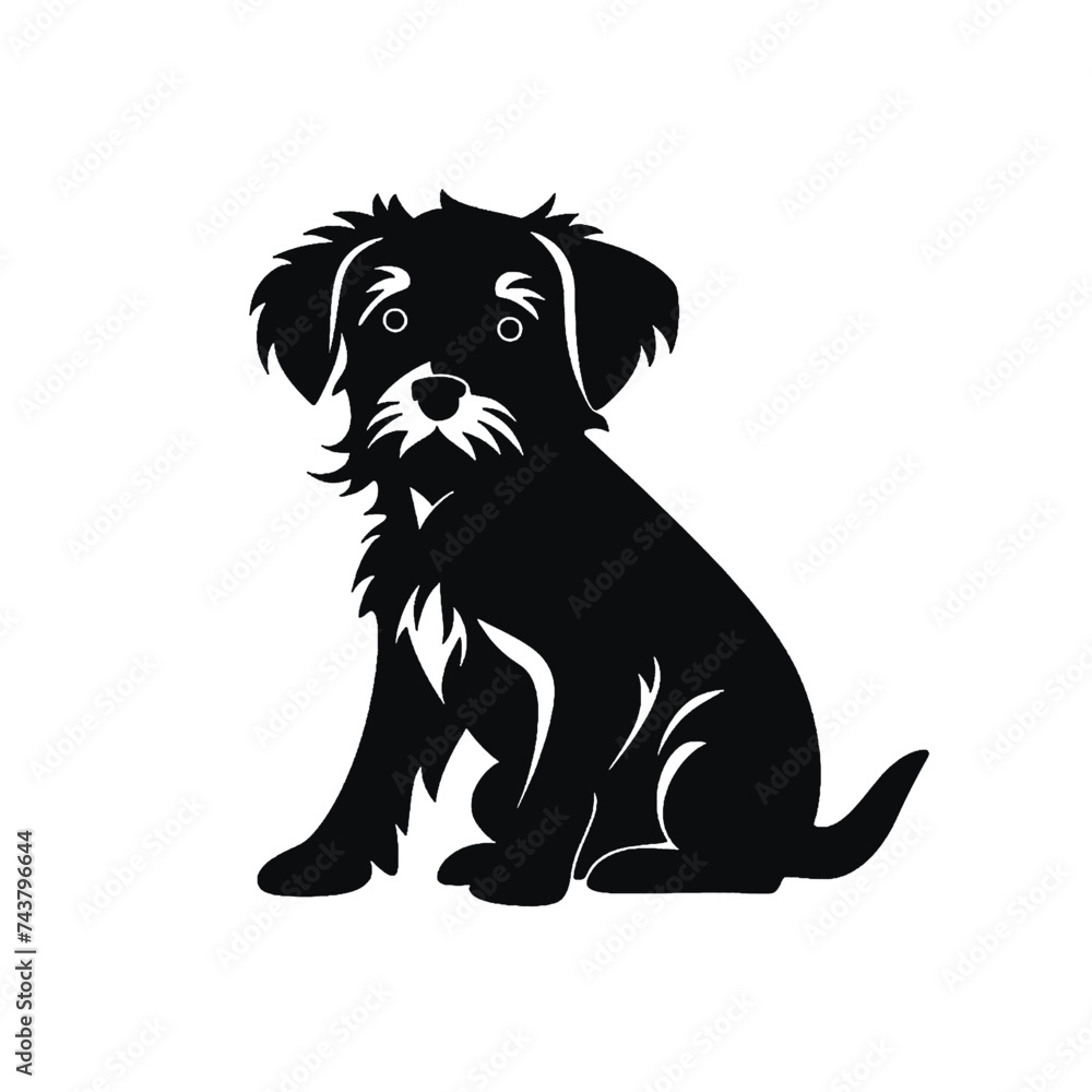 Black silhouette, tattoo of a puppy on white isolated background. Vector.