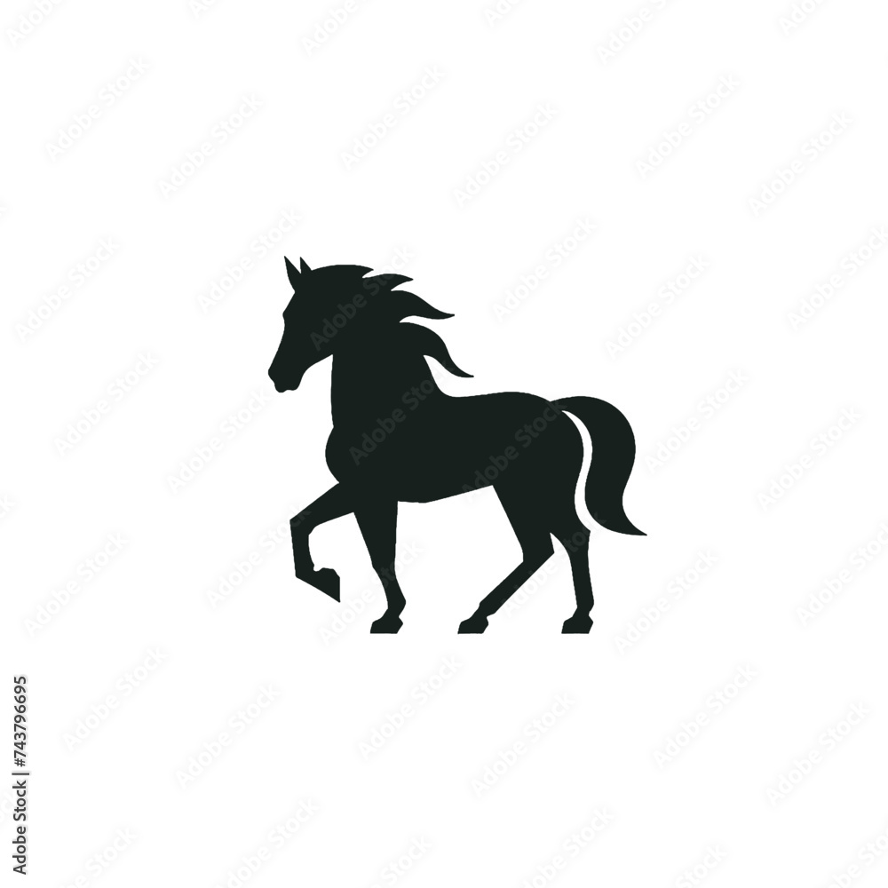 Black silhouette, tattoo of a horse on light background. Vector.