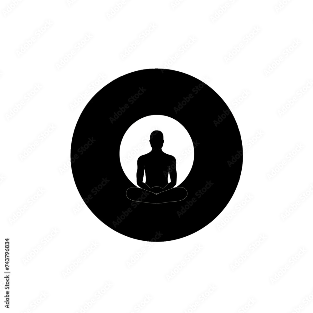 Black silhouette, tattoo of a man in lotus position on white background. Vector. Black silhouette, tattoo of a man in lotus position on white background. Vector.