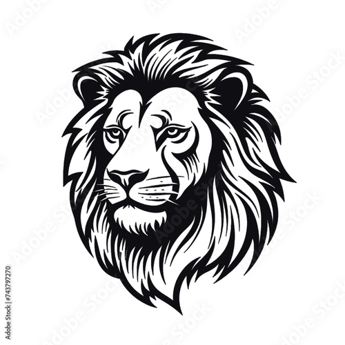 Black silhouette, tattoo of a head of a lion, tiger on white background. Vector. © Hawk