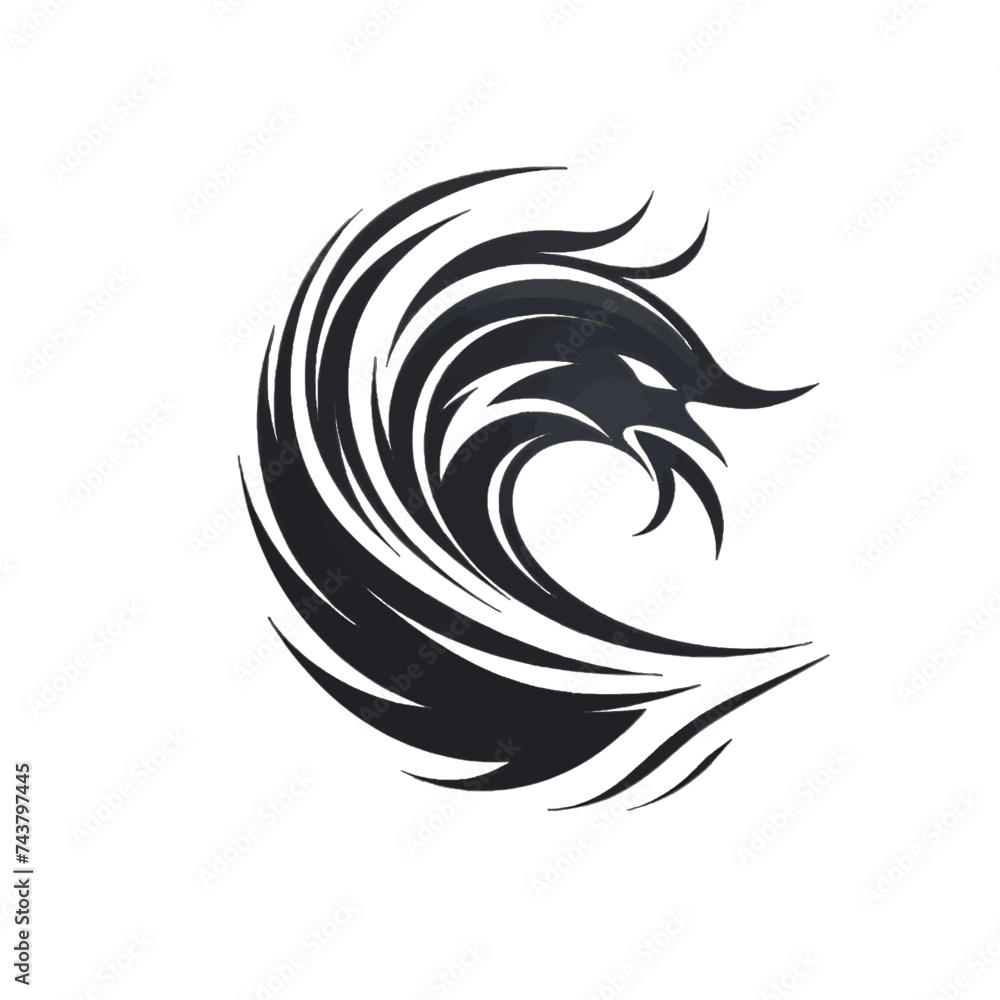 Black silhouette, tattoo of wave on white background. Vector. Black silhouette, tattoo of wave on white background. Vector.