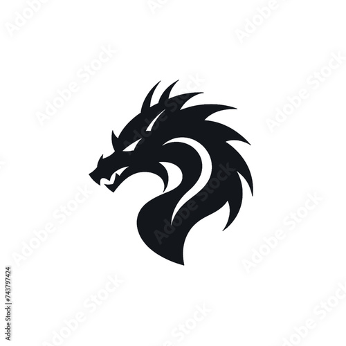 Black silhouette, tattoo of a dragon on white background. Vector.