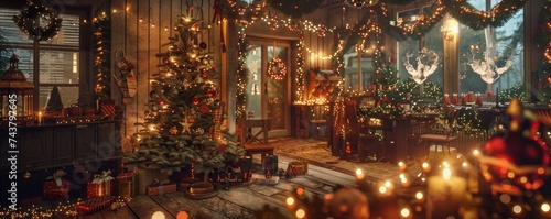Miniature Christmas village display with festive decorations