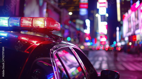 Police blinkers close-up, evening city scene
