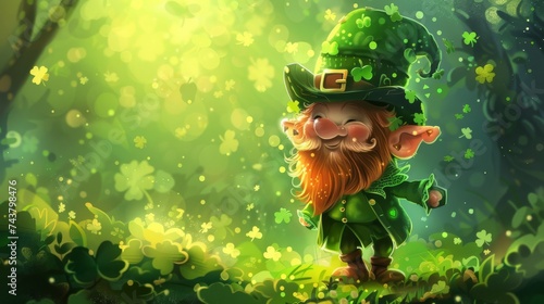 Leprechaun Painting in Green Forest photo