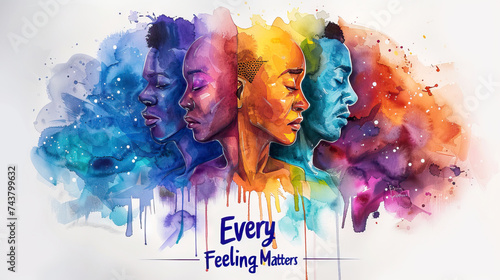 Vibrant Watercolor Art of Multiple Human Silhouettes with Inspirational Message