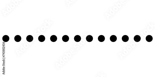 Dot straight line. Dotted divider pattern. Circle point pattern. Black graphic design element. Geometric simple dashed line. Wavy point stroke. Vector illustration isolated on white background.