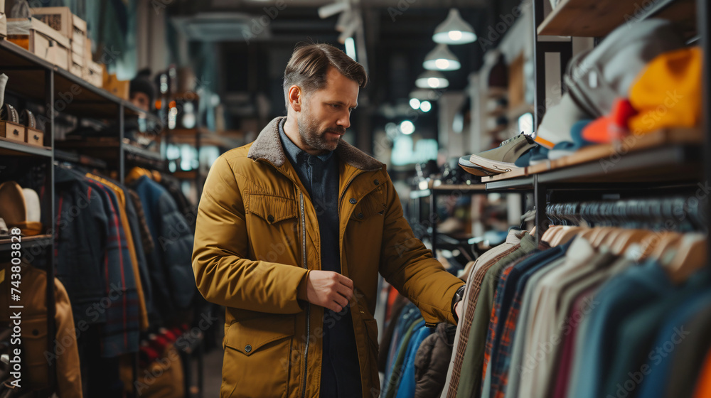 A Stylish Man Is Shopping in a Modern Clothing