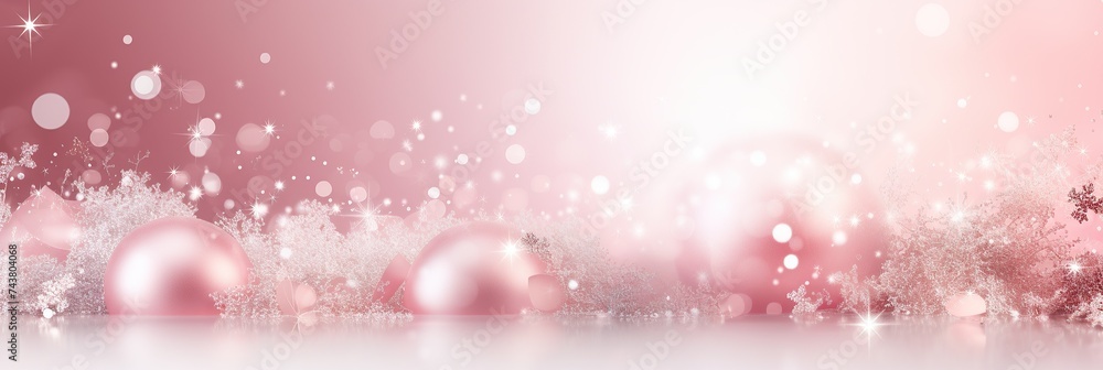 A mesmerizing pink and white Christmas background adorned with delicate snowflakes falling gently from the sky A mesmerizing pink and white Christmas background adorned with delicate snowflakes falling gently from the sky