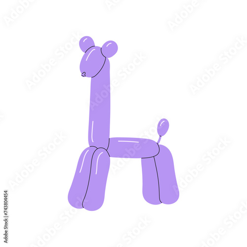 Cute animal balloon. Twisted inflatable toy in giraffe shape. Rubber figure of funny beast. Birthday party decor. Knotted latex form of pet. Flat isolated vector illustration on white background