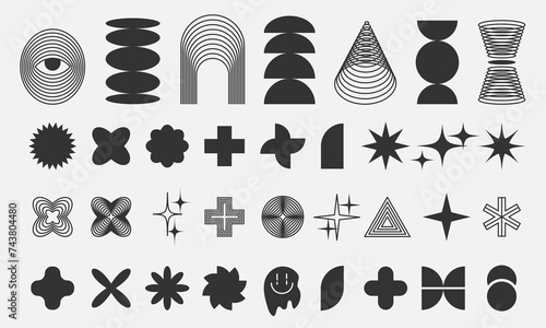 Brutalist abstract geometric shapes and grids.Trendy geometric neo brutalism forms,black and white colors. Simple contemporary shapes forms,symbols.Vector illustration EPS 10 photo
