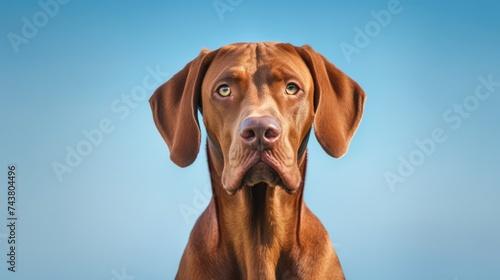 a close up head portrait of a Vizsla  head high looking proud  supermodel pose  national geographic photography