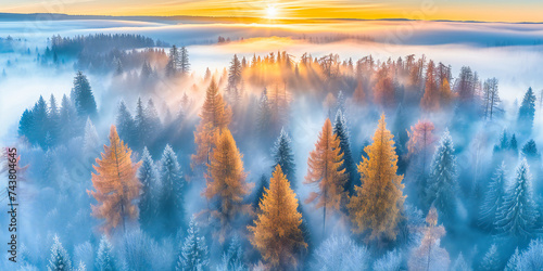 Mystical Forest Fog: Dense Trees Shrouded in Mist, Creating a Scene of Enchantment and Natural Wonder