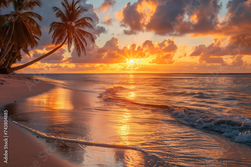 Beautiful tropical beach landscape at sunset and sunrise. Nature concept