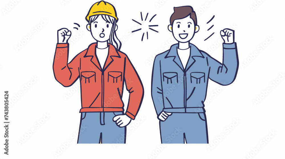 Vector illustration of a man and a woman in work overalls.