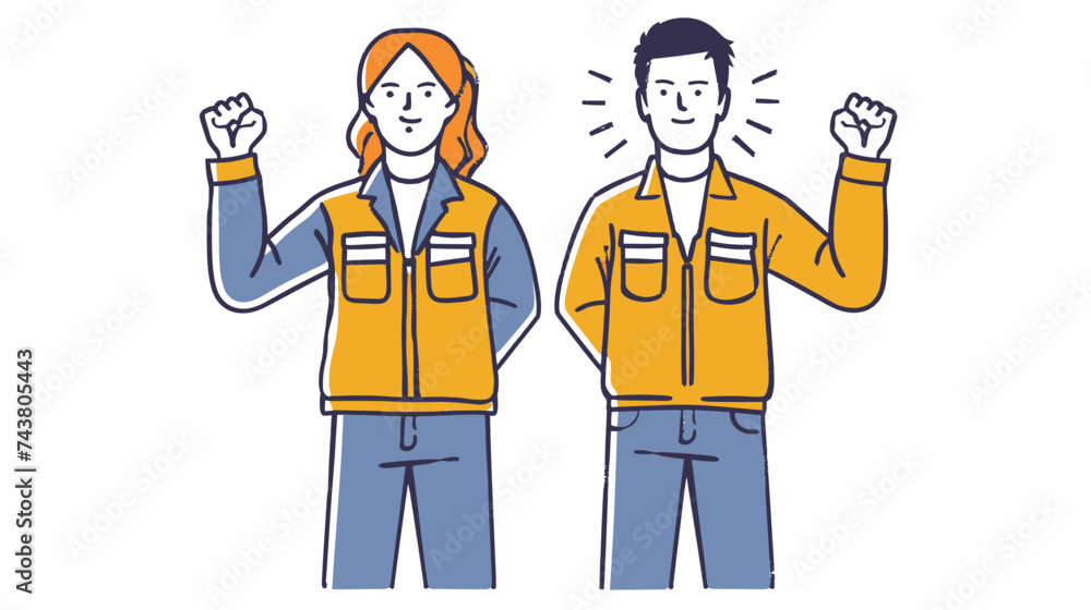 Male and female workers in workwear. Young man and woman in work clothes. Vector illustration.