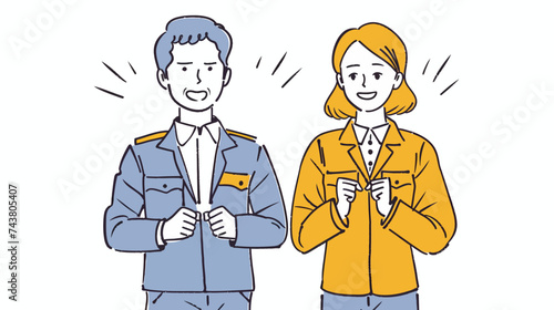 Vector illustration of a man and a woman in work overalls.