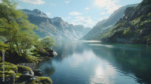 Tranquil Mountain Lake Amidst Lush Greenery