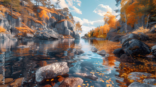 Golden Autumnal River Flow