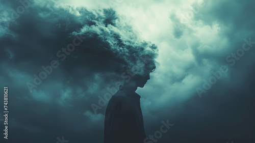 Depression's Grip: A dark and heavy cloud looming over a person, representing the suffocating grip of depression and its impact on mental well-being photo