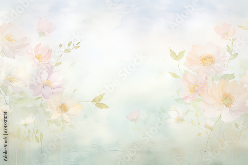 Soft watercolor floral background featuring pastel flowers on a light, airy canvas. © AI Exclusive 