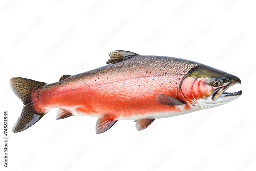 Naklejka premium Image of a salmon fish isolated on white background. Fresh fish. Underwater animals. Generative AI.