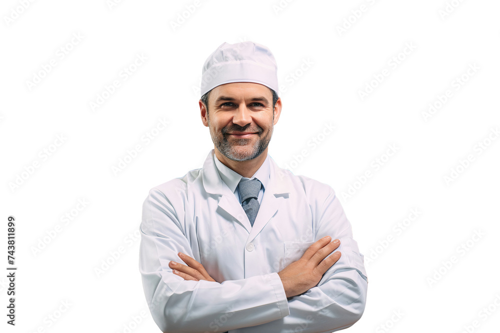 Portrait of a smiling professional chef with crossed arms pose, isolated on transparent background Portrait of a smiling professional chef with crossed arms pose, isolated on transparent background