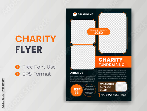 Charity Flyer design and Event Fundraising banner volunteer Advertising poster template vector