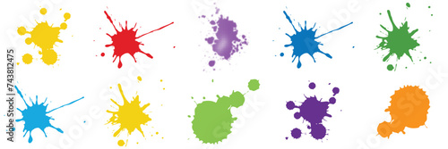 Color paint splatter. Spray paint blot element. Colorful ink stains mess. Colorful paint splatters. Watercolor spots in raw and paint splashes collection, vector illustration drop splatter paint.