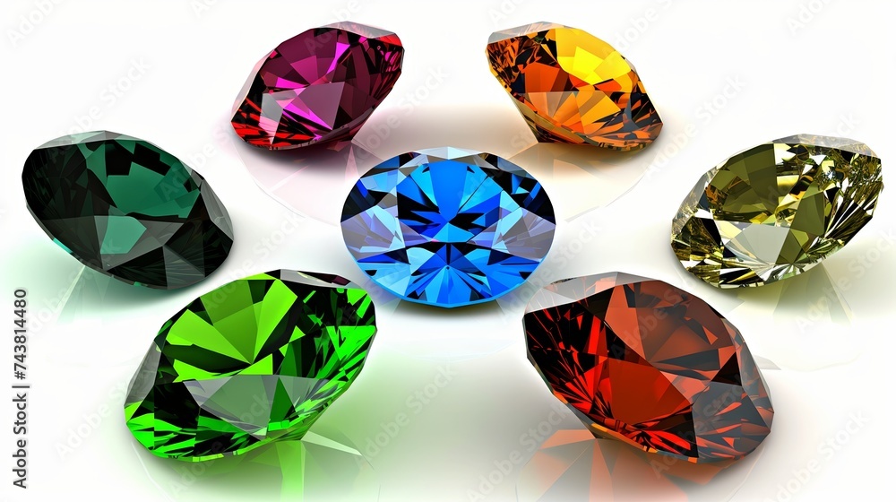 Fototapeta premium Colorful shiny gemstones on white background