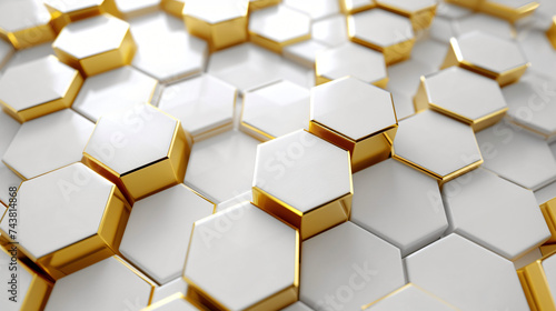 Abstract white luxury background with golden hexagonal