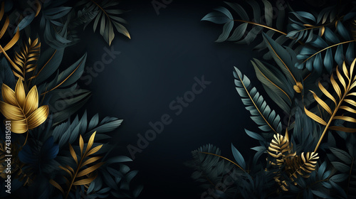 Green leaves  gold color in dark tones  background or green pattern for creative design elements. Philodendron Monstera surface