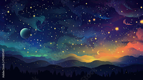 A mesmerizing Ramadan night: a canvas ablaze with stars, weaving a celestial tapestry, evoking awe and cosmic splendor