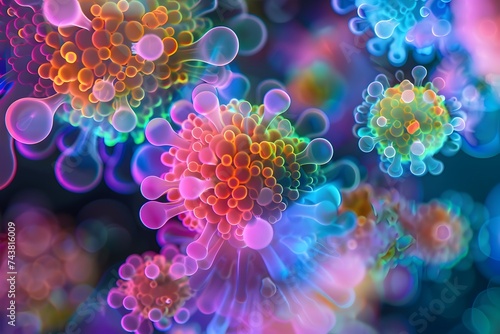 Colorful 3D Rendering of Virus Cells © artisticmeridian