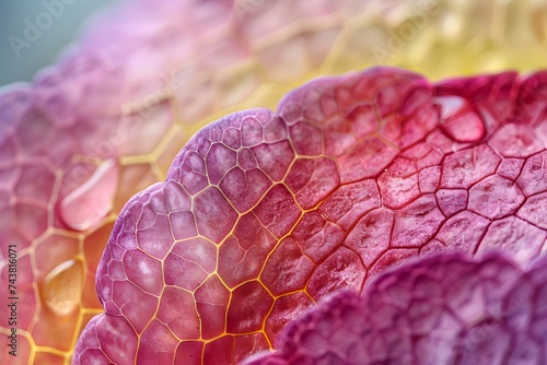 Close-Up Pink Flower with Droplets on Purple Petals photo