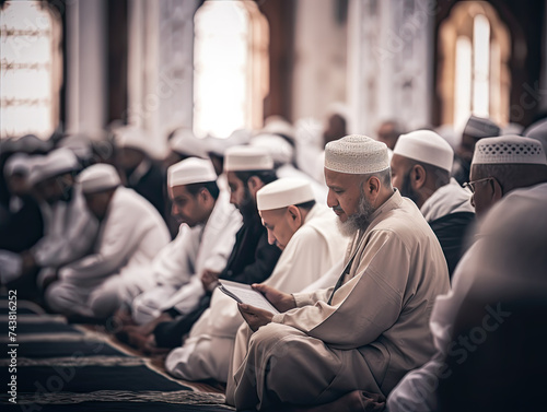 Ramadan's sacred embrace: Mosque echoes unite, weaving devotion's tapestry. Harmonious Quran recitation inspires shared spirituality
