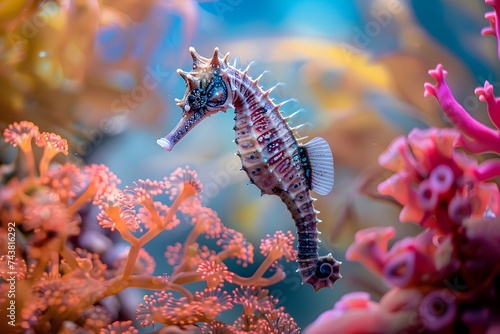 Vibrant Seahorse in Coral Reef Ocean