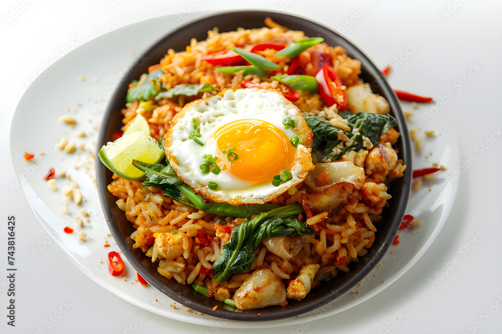 Fried rice or Nasi Goreng isolated on white background
