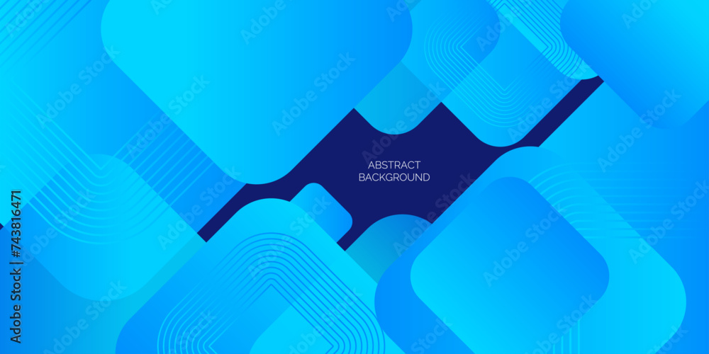 Abstract blue gradient geometric overlay background with shadow and lines decoration. Rounded square shape elements. Minimal geometric.