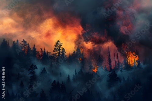 Wildfire Forest Fire Burning Trees in Atmospheric Detail
