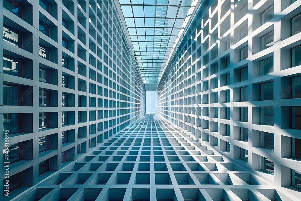 Modern Building Interior with Grid Formations