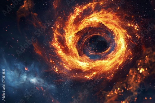 Obraz na płótnie cosmic phenomenon, with a fiery vortex spiraling into the darkness, symbolizing