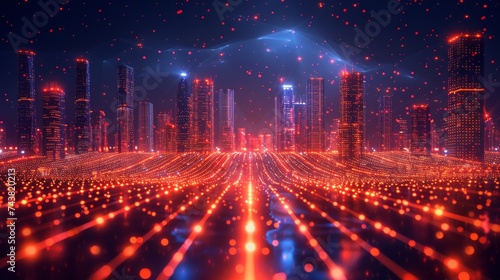 With the use of a gradient line and an intricate wave line design, this concept depicts a smart city and abstract dots connecting with big data connections.