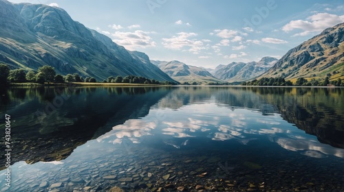 Summer Mountain Lake Landscape with Reflections and Trees