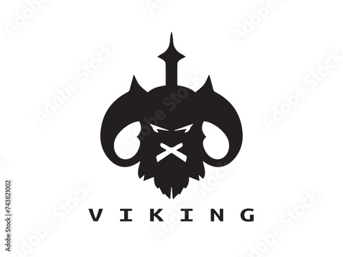 Viking head face logo template. Viking Logo Design Vector Template. photo